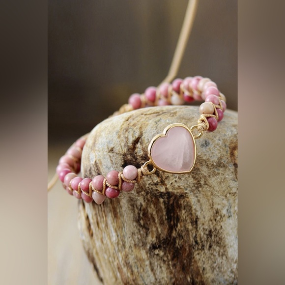 Rose Quartz Heart Beaded Bracelet - Picture 2 of 4